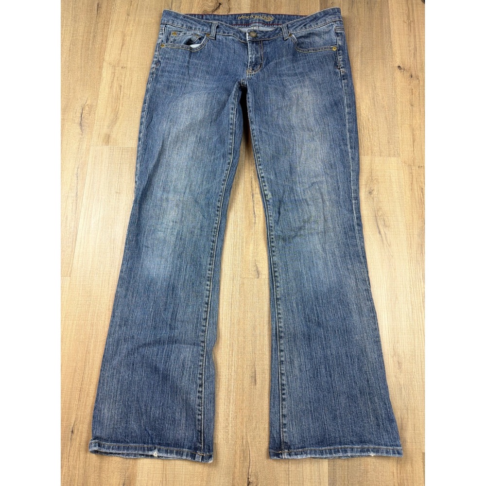 American Eagle Hipster Jeans Womens 12 Reg Blue Flare Leg Y2K Vintage 2002